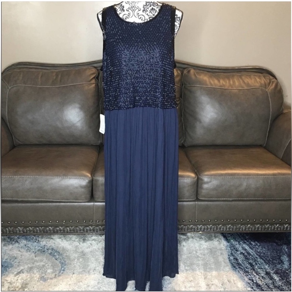 Pisarro Nights dark navy beaded bodice dress